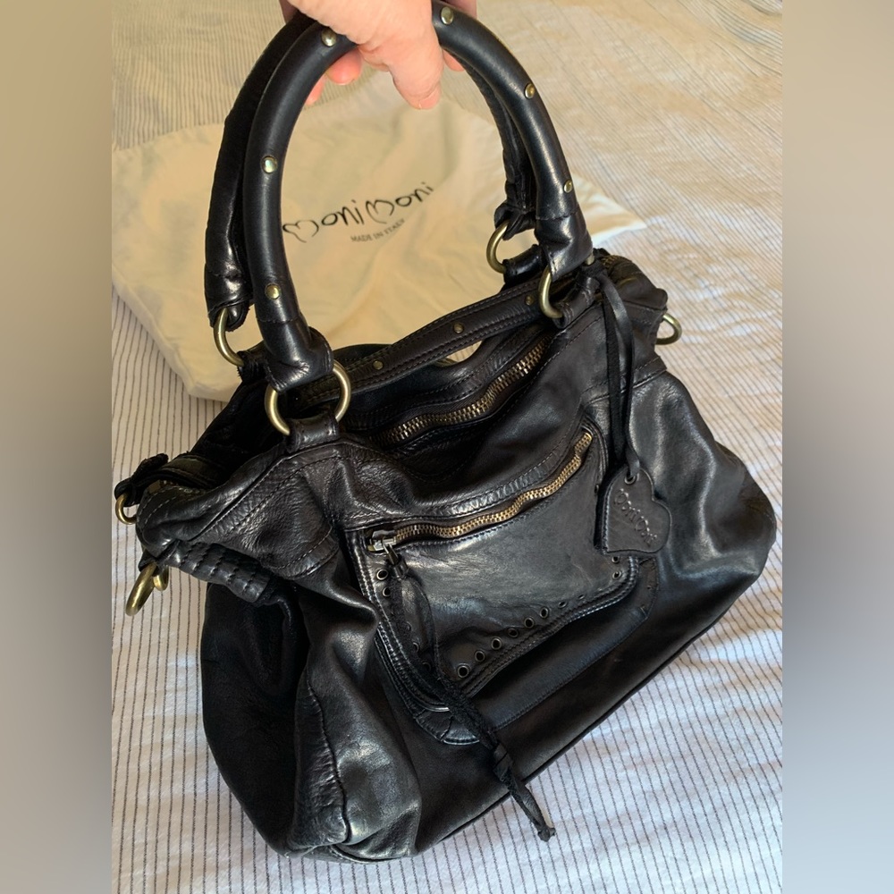 Moni Moni Italian Leather Bag - dark brown / almost black satchel.